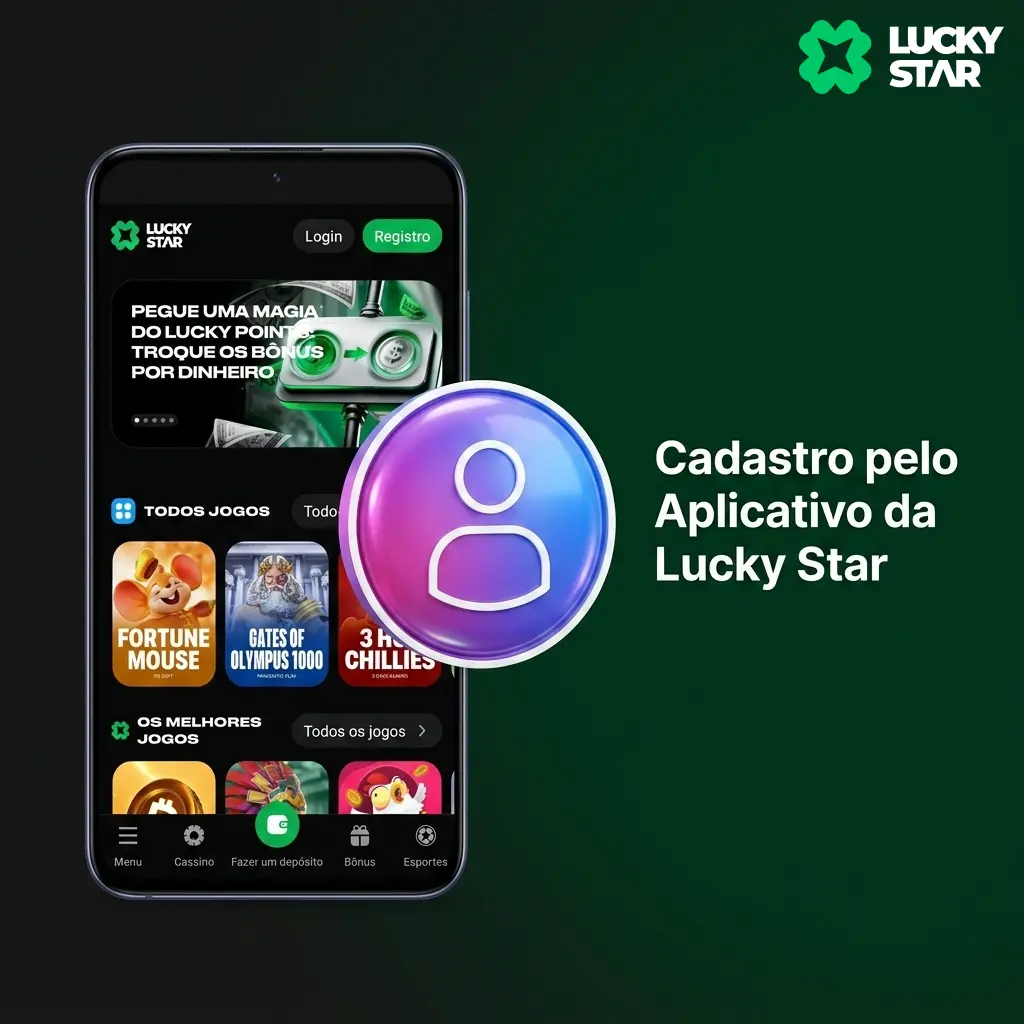 Abra o aplicativo da Lucky Star no seu celular e inicie o processo de cadastro de forma prática.