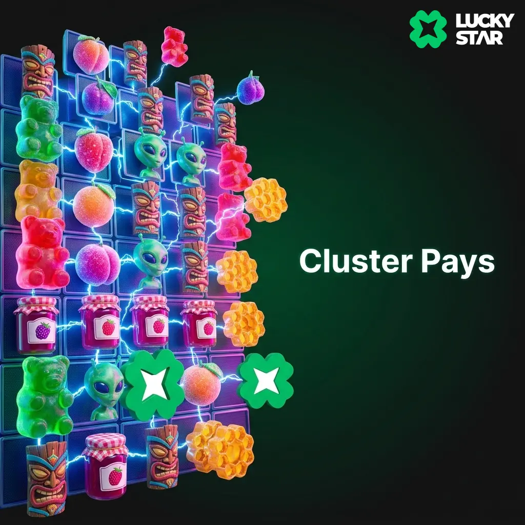 Jogue slots com cluster pays na Lucky Star e experimente o formato que substitui as linhas tradicionais.