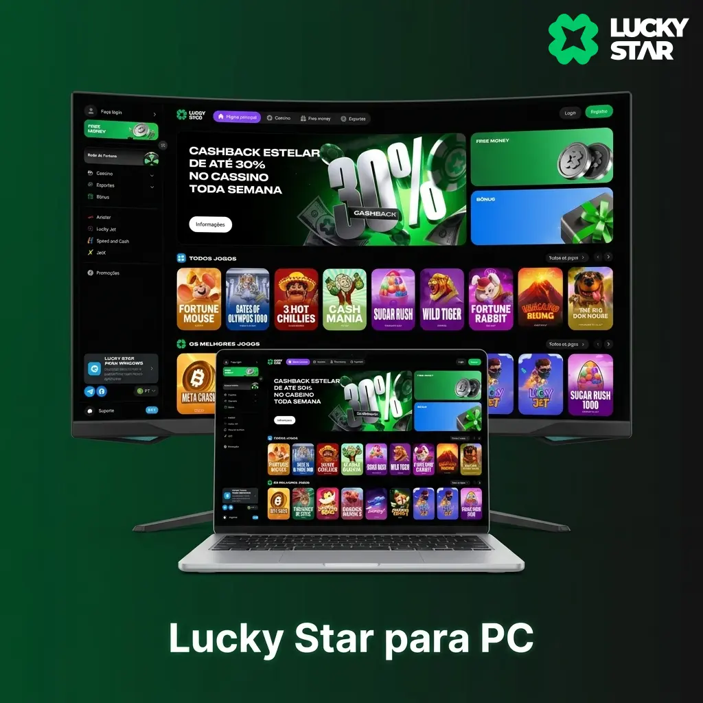 Acesse a plataforma Lucky Star para PC direto pelo navegador do seu computador e jogue na tela grande.