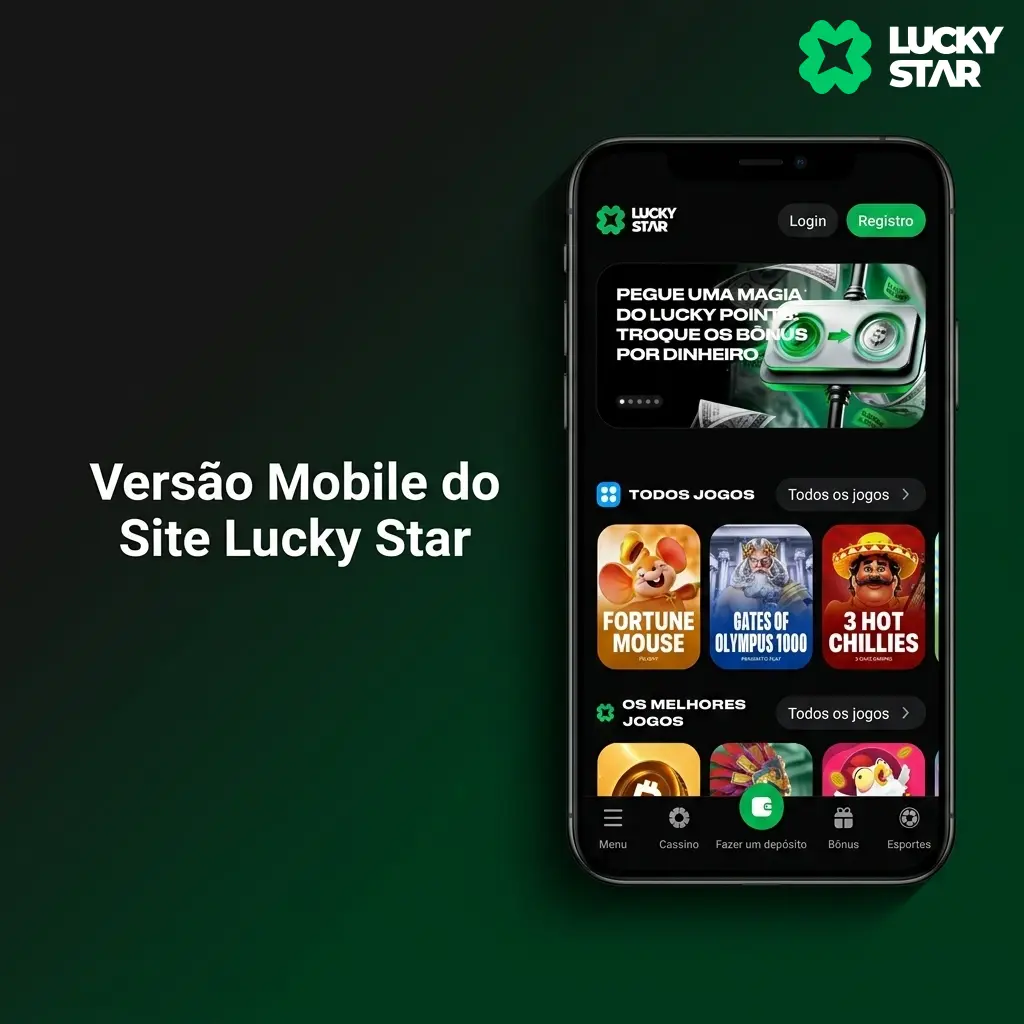 Acesse a versão mobile do site Lucky Star direto pelo navegador do seu celular e jogue sem instalar nada.