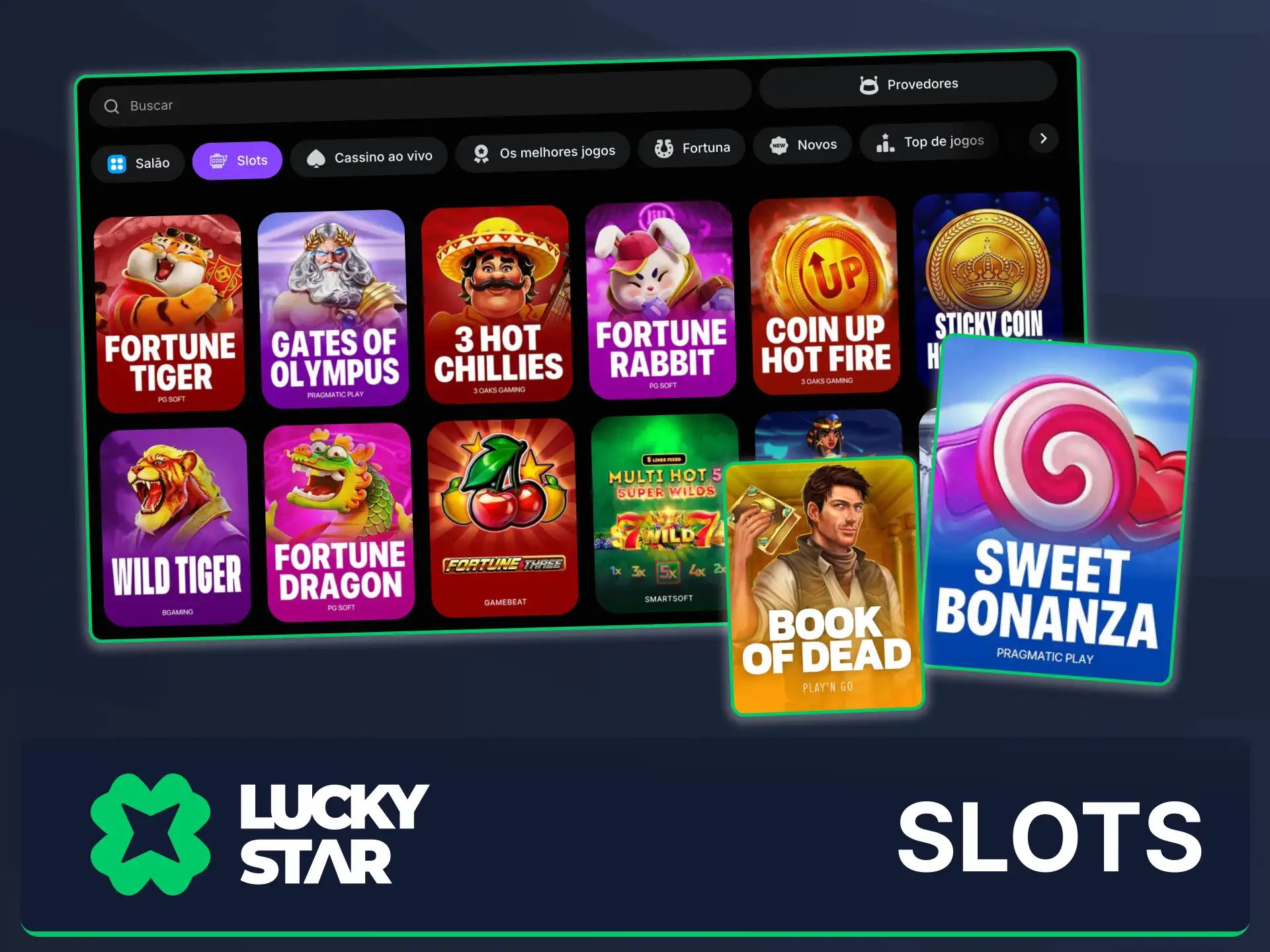 Explore a categoria de slots no Lucky Star e jogue centenas de títulos com diferentes volatilidades.