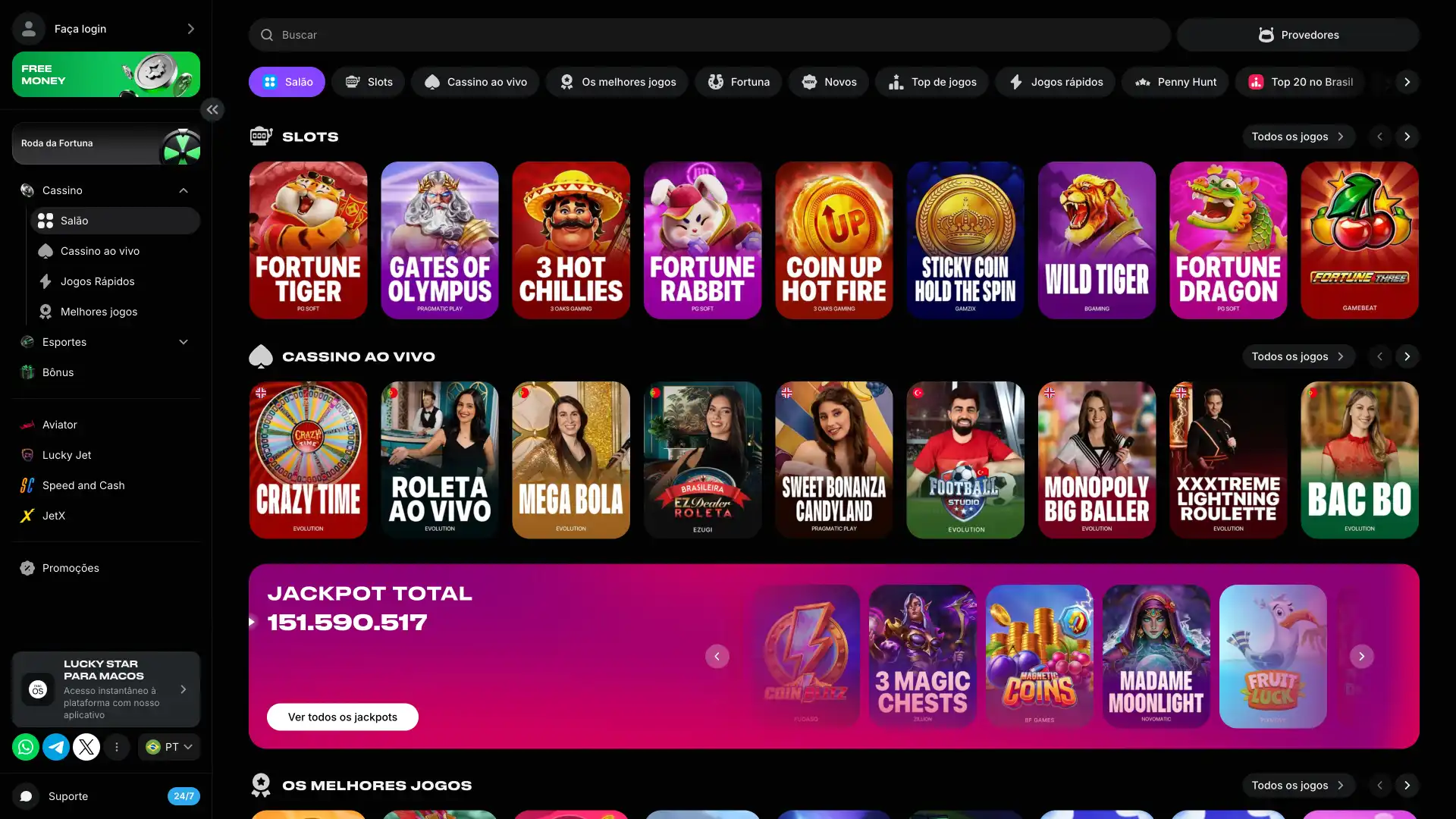 Abra a seção de cassino Lucky Star, escolha o seu caça-níquel favorito e faça a sua aposta.