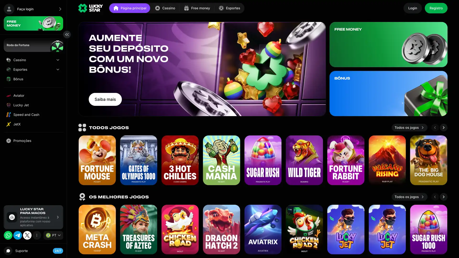 Explore a página inicial do cassino Lucky Star, conheça os jogos e faça seu cadastro agora.