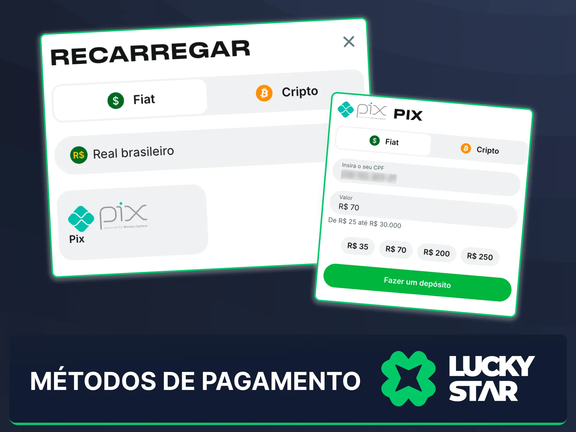 Utilize o Pix como principal método de pagamento na Lucky Star Brasil e faça transações instantâneas.