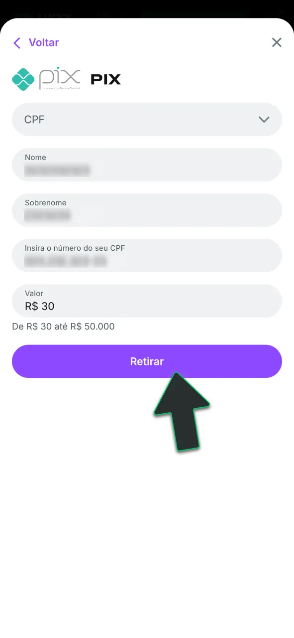 Revise os seus dados na tela e confirme o pedido de saque no Lucky Star para receber seus lucros.