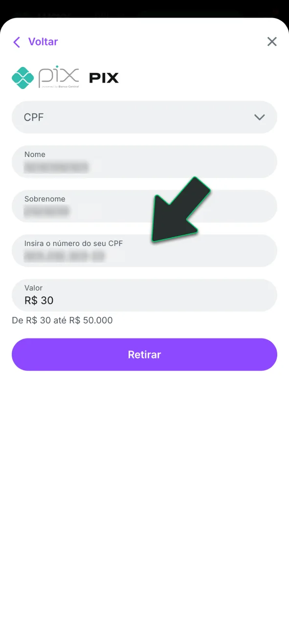 Preencha o formulário de saque do Lucky Star com seu Pix, insira uma quantia permitida e fature alto.