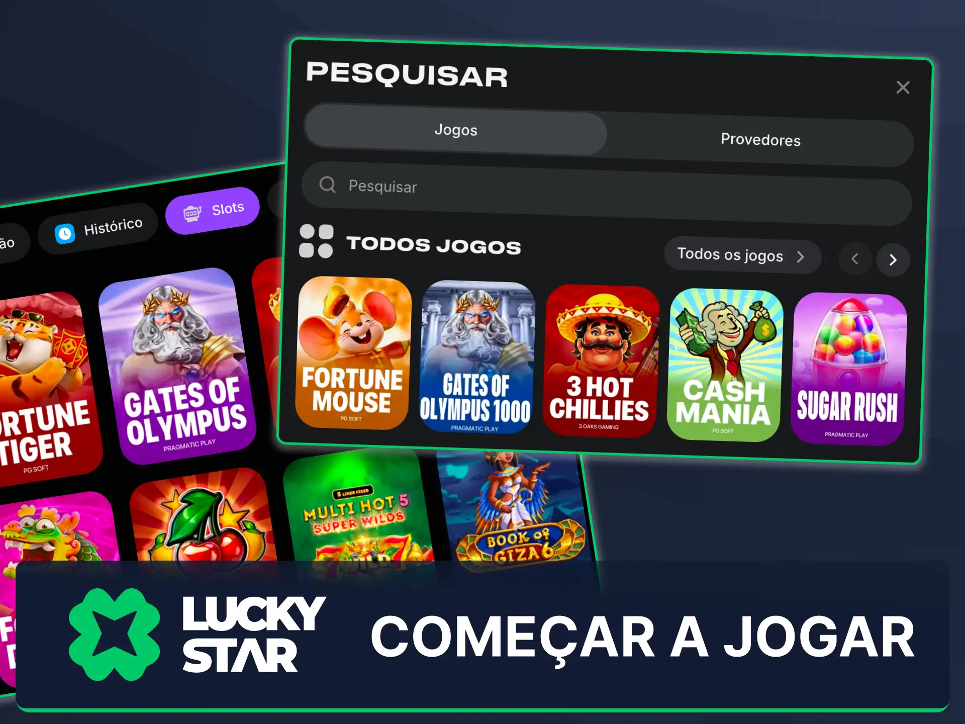 Acesse o lobby de cassino na Lucky Star e clique em Cassino no menu para entrar na seção de slots.
